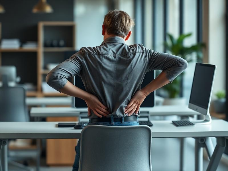 Person am Schreibtisch mit angespannter Haltung